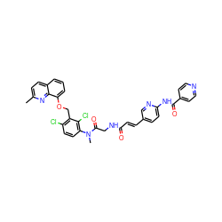 Cc1ccc2cccc(OCc3c(Cl)ccc(N(C)C(=O)CNC(=O)/C=C/c4ccc(NC(=O)c5ccncc5)nc4)c3Cl)c2n1 ZINC000027329659