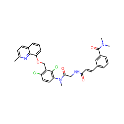 Cc1ccc2cccc(OCc3c(Cl)ccc(N(C)C(=O)CNC(=O)/C=C/c4cccc(C(=O)N(C)C)c4)c3Cl)c2n1 ZINC000027329025