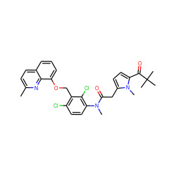 Cc1ccc2cccc(OCc3c(Cl)ccc(N(C)C(=O)Cc4ccc(C(=O)C(C)(C)C)n4C)c3Cl)c2n1 ZINC000028764445