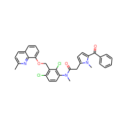 Cc1ccc2cccc(OCc3c(Cl)ccc(N(C)C(=O)Cc4ccc(C(=O)c5ccccc5)n4C)c3Cl)c2n1 ZINC000028764584