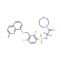 Cc1ccc2cccc(OCc3c(Cl)ccc(S(=O)(=O)NC(C)(C)C(=O)N4CCCNCC4)c3Cl)c2n1 ZINC000044031906