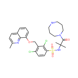 Cc1ccc2cccc(OCc3c(Cl)ccc(S(=O)(=O)NC(C)(C)C(=O)N4CCCNCCC4)c3Cl)c2n1 ZINC000043524321