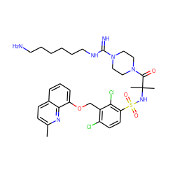 Cc1ccc2cccc(OCc3c(Cl)ccc(S(=O)(=O)NC(C)(C)C(=O)N4CCN(C(=N)NCCCCCCN)CC4)c3Cl)c2n1 ZINC000049937617