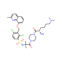 Cc1ccc2cccc(OCc3c(Cl)ccc(S(=O)(=O)NC(C)(C)C(=O)N4CCN(C(=O)[C@@H](N)CCCCN(C)C)CC4)c3Cl)c2n1 ZINC000049937652