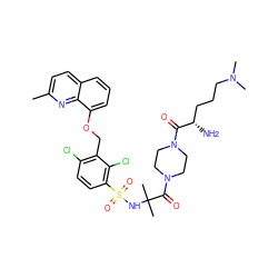 Cc1ccc2cccc(OCc3c(Cl)ccc(S(=O)(=O)NC(C)(C)C(=O)N4CCN(C(=O)[C@@H](N)CCCN(C)C)CC4)c3Cl)c2n1 ZINC000049778180