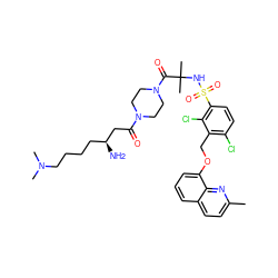 Cc1ccc2cccc(OCc3c(Cl)ccc(S(=O)(=O)NC(C)(C)C(=O)N4CCN(C(=O)C[C@@H](N)CCCCN(C)C)CC4)c3Cl)c2n1 ZINC000049778152