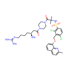Cc1ccc2cccc(OCc3c(Cl)ccc(S(=O)(=O)NC(C)(C)C(=O)N4CCN(C(=O)C[C@@H](N)CCCCN=C(N)N)CC4)c3Cl)c2n1 ZINC000049937649