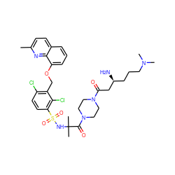 Cc1ccc2cccc(OCc3c(Cl)ccc(S(=O)(=O)NC(C)(C)C(=O)N4CCN(C(=O)C[C@@H](N)CCCN(C)C)CC4)c3Cl)c2n1 ZINC000049780063