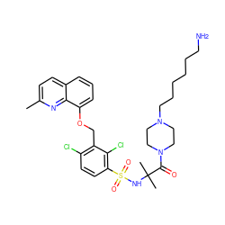 Cc1ccc2cccc(OCc3c(Cl)ccc(S(=O)(=O)NC(C)(C)C(=O)N4CCN(CCCCCCN)CC4)c3Cl)c2n1 ZINC000049938145