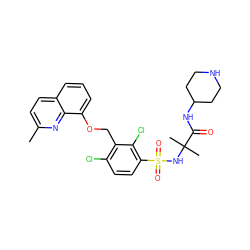 Cc1ccc2cccc(OCc3c(Cl)ccc(S(=O)(=O)NC(C)(C)C(=O)NC4CCNCC4)c3Cl)c2n1 ZINC000043524474