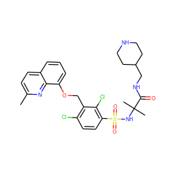 Cc1ccc2cccc(OCc3c(Cl)ccc(S(=O)(=O)NC(C)(C)C(=O)NCC4CCNCC4)c3Cl)c2n1 ZINC000044052957