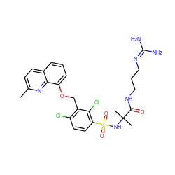 Cc1ccc2cccc(OCc3c(Cl)ccc(S(=O)(=O)NC(C)(C)C(=O)NCCCN=C(N)N)c3Cl)c2n1 ZINC000043524468