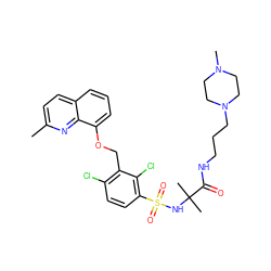 Cc1ccc2cccc(OCc3c(Cl)ccc(S(=O)(=O)NC(C)(C)C(=O)NCCCN4CCN(C)CC4)c3Cl)c2n1 ZINC000043524263