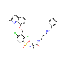 Cc1ccc2cccc(OCc3c(Cl)ccc(S(=O)(=O)NC(C)(C)C(=O)NCCCNCc4ccc(Cl)cc4)c3Cl)c2n1 ZINC000049780035