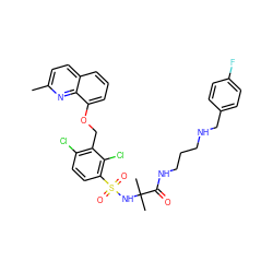 Cc1ccc2cccc(OCc3c(Cl)ccc(S(=O)(=O)NC(C)(C)C(=O)NCCCNCc4ccc(F)cc4)c3Cl)c2n1 ZINC000049938381