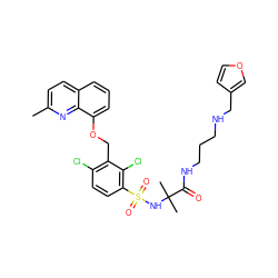 Cc1ccc2cccc(OCc3c(Cl)ccc(S(=O)(=O)NC(C)(C)C(=O)NCCCNCc4ccoc4)c3Cl)c2n1 ZINC000043524282