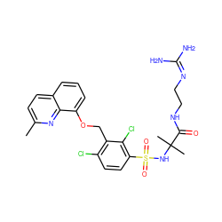 Cc1ccc2cccc(OCc3c(Cl)ccc(S(=O)(=O)NC(C)(C)C(=O)NCCN=C(N)N)c3Cl)c2n1 ZINC000043524510