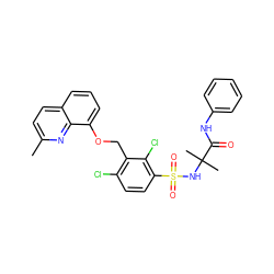 Cc1ccc2cccc(OCc3c(Cl)ccc(S(=O)(=O)NC(C)(C)C(=O)Nc4ccccc4)c3Cl)c2n1 ZINC000043531642