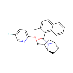 Cc1ccc2ccccc2c1C(=O)N1[C@H]2CC[C@H]1[C@H](COc1ccc(F)cn1)C2 ZINC000220716802