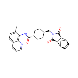 Cc1ccc2cccnc2c1NC(=O)[C@H]1CC[C@H](CN2C(=O)[C@H]3[C@H]4C=C[C@H](C4)[C@H]3C2=O)CC1 ZINC000261135429