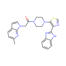 Cc1ccc2ccn(CC(=O)N3CCN(c4scnc4-c4nc5ccccc5[nH]4)CC3)c2n1 ZINC000143773118