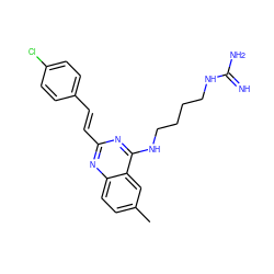 Cc1ccc2nc(/C=C/c3ccc(Cl)cc3)nc(NCCCCNC(=N)N)c2c1 ZINC000040880901