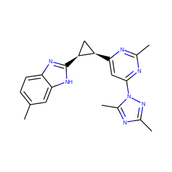 Cc1ccc2nc([C@H]3C[C@H]3c3cc(-n4nc(C)nc4C)nc(C)n3)[nH]c2c1 ZINC000143003005