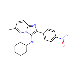 Cc1ccc2nc(-c3ccc([N+](=O)[O-])cc3)c(NC3CCCCC3)n2c1 ZINC000013564914