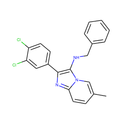 Cc1ccc2nc(-c3ccc(Cl)c(Cl)c3)c(NCc3ccccc3)n2c1 ZINC000004720411