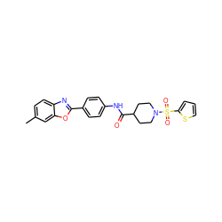 Cc1ccc2nc(-c3ccc(NC(=O)C4CCN(S(=O)(=O)c5cccs5)CC4)cc3)oc2c1 ZINC000040393453