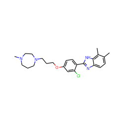 Cc1ccc2nc(-c3ccc(OCCCN4CCCN(C)CC4)cc3Cl)[nH]c2c1C ZINC000023361031