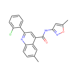 Cc1ccc2nc(-c3ccccc3Cl)cc(C(=O)Nc3cc(C)on3)c2c1 ZINC000002867743