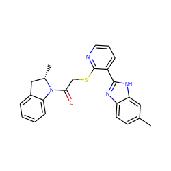 Cc1ccc2nc(-c3cccnc3SCC(=O)N3c4ccccc4C[C@@H]3C)[nH]c2c1 ZINC000008670222