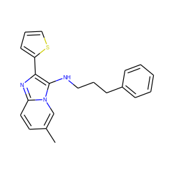 Cc1ccc2nc(-c3cccs3)c(NCCCc3ccccc3)n2c1 ZINC001772572402