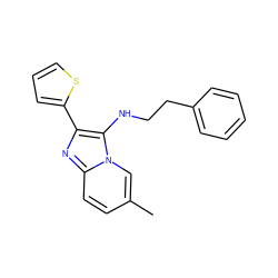 Cc1ccc2nc(-c3cccs3)c(NCCc3ccccc3)n2c1 ZINC001772650967