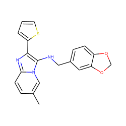 Cc1ccc2nc(-c3cccs3)c(NCc3ccc4c(c3)OCO4)n2c1 ZINC000004848460