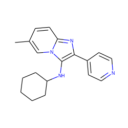 Cc1ccc2nc(-c3ccncc3)c(NC3CCCCC3)n2c1 ZINC000000779112