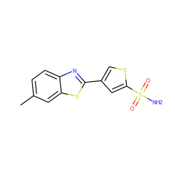 Cc1ccc2nc(-c3csc(S(N)(=O)=O)c3)sc2c1 ZINC000035929469