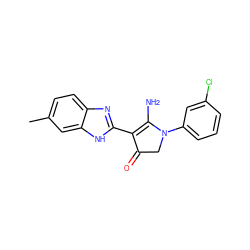 Cc1ccc2nc(C3=C(N)N(c4cccc(Cl)c4)CC3=O)[nH]c2c1 ZINC000008844109