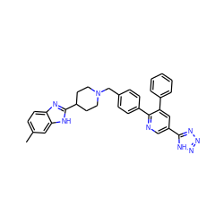 Cc1ccc2nc(C3CCN(Cc4ccc(-c5ncc(-c6nnn[nH]6)cc5-c5ccccc5)cc4)CC3)[nH]c2c1 ZINC000014958000