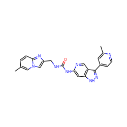 Cc1ccc2nc(CNC(=O)Nc3cc4[nH]nc(-c5ccnc(C)c5)c4cn3)cn2c1 ZINC000261158139