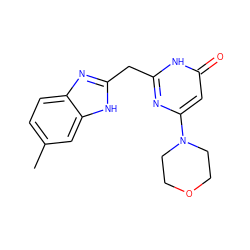 Cc1ccc2nc(Cc3nc(N4CCOCC4)cc(=O)[nH]3)[nH]c2c1 ZINC000084759374