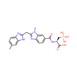 Cc1ccc2nc(Cc3nc4ccc(C(=O)N[C@@H](CP(=O)(O)O)C(=O)O)cc4n3C)[nH]c2c1 ZINC000013860246