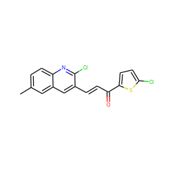 Cc1ccc2nc(Cl)c(/C=C/C(=O)c3ccc(Cl)s3)cc2c1 ZINC000073223170