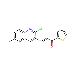 Cc1ccc2nc(Cl)c(/C=C/C(=O)c3cccs3)cc2c1 ZINC000004996888