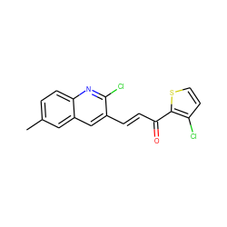 Cc1ccc2nc(Cl)c(/C=C/C(=O)c3sccc3Cl)cc2c1 ZINC000073222488