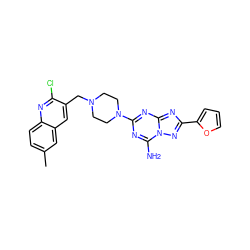 Cc1ccc2nc(Cl)c(CN3CCN(c4nc(N)n5nc(-c6ccco6)nc5n4)CC3)cc2c1 ZINC000013581827