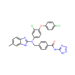 Cc1ccc2nc(N(Cc3ccc(C(=O)Nc4nnn[nH]4)cc3)c3ccc(Oc4ccc(Cl)cc4)c(Cl)c3)[nH]c2c1 ZINC000044280628