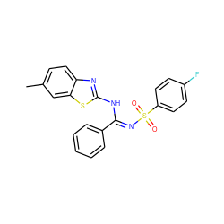 Cc1ccc2nc(N/C(=N\S(=O)(=O)c3ccc(F)cc3)c3ccccc3)sc2c1 ZINC000013682876