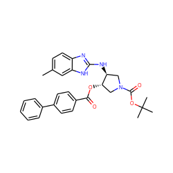 Cc1ccc2nc(N[C@H]3CN(C(=O)OC(C)(C)C)C[C@@H]3OC(=O)c3ccc(-c4ccccc4)cc3)[nH]c2c1 ZINC000653845329